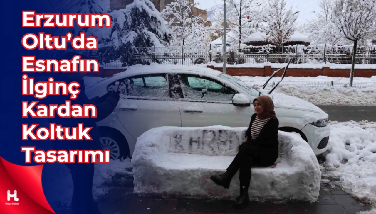 "Erzurum Esnafından İlginç İcat: Kardan Adam Yerine Kardan Koltuk!"