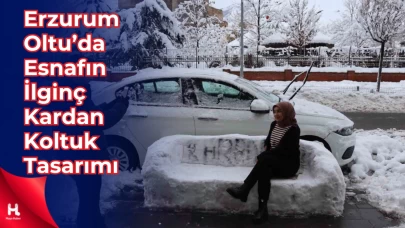 "Erzurum Esnafından İlginç İcat: Kardan Adam Yerine Kardan Koltuk!"