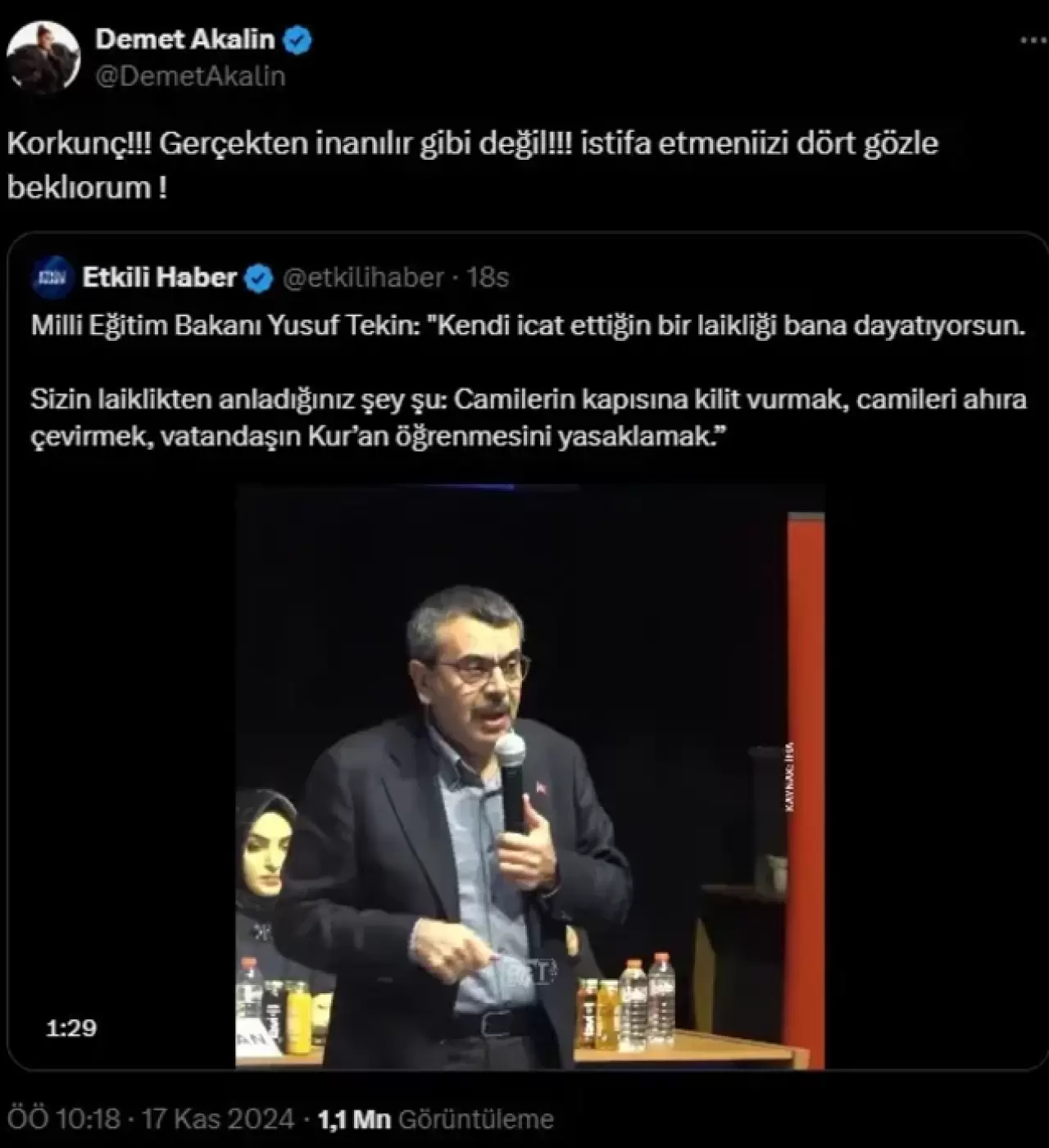 Demet Akalın, Bakan Tekin ile ilgili paylaşımını sildi - Haberler